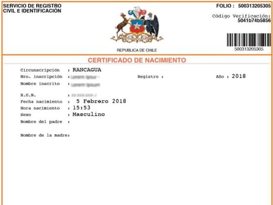 certificado de nacimiento para extranjeros en chile