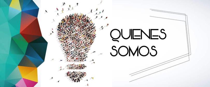 Composición con el rótulo «Quiénes somos» junto a una bombilla formada por una multitud de personas.